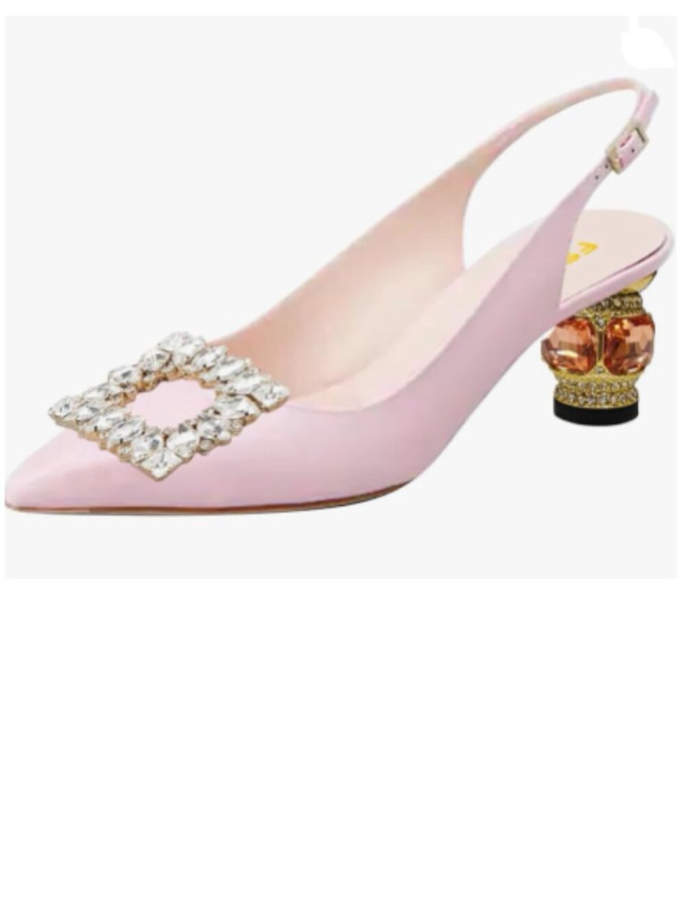 FSJ Pink Crystal Square Buckle Pointed Toe Slingback Rhinestone Heel Pumps